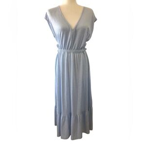 😎 Caution To The Wind, Blue Gingham V-Neck Dress